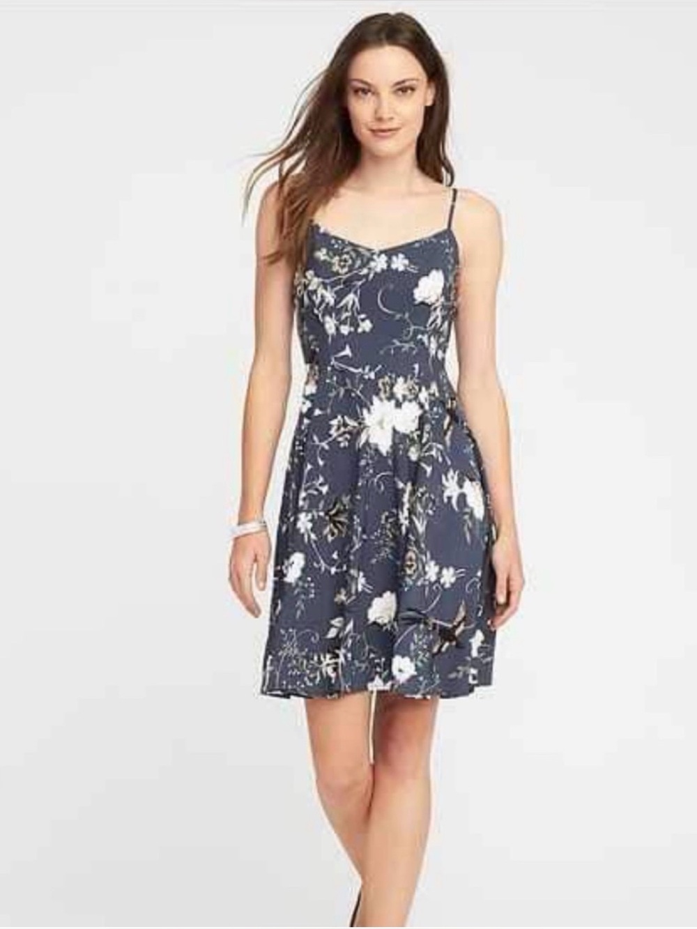 Old Navy Navy Floral Spaghetti-Strap Fit and Flare Dress
